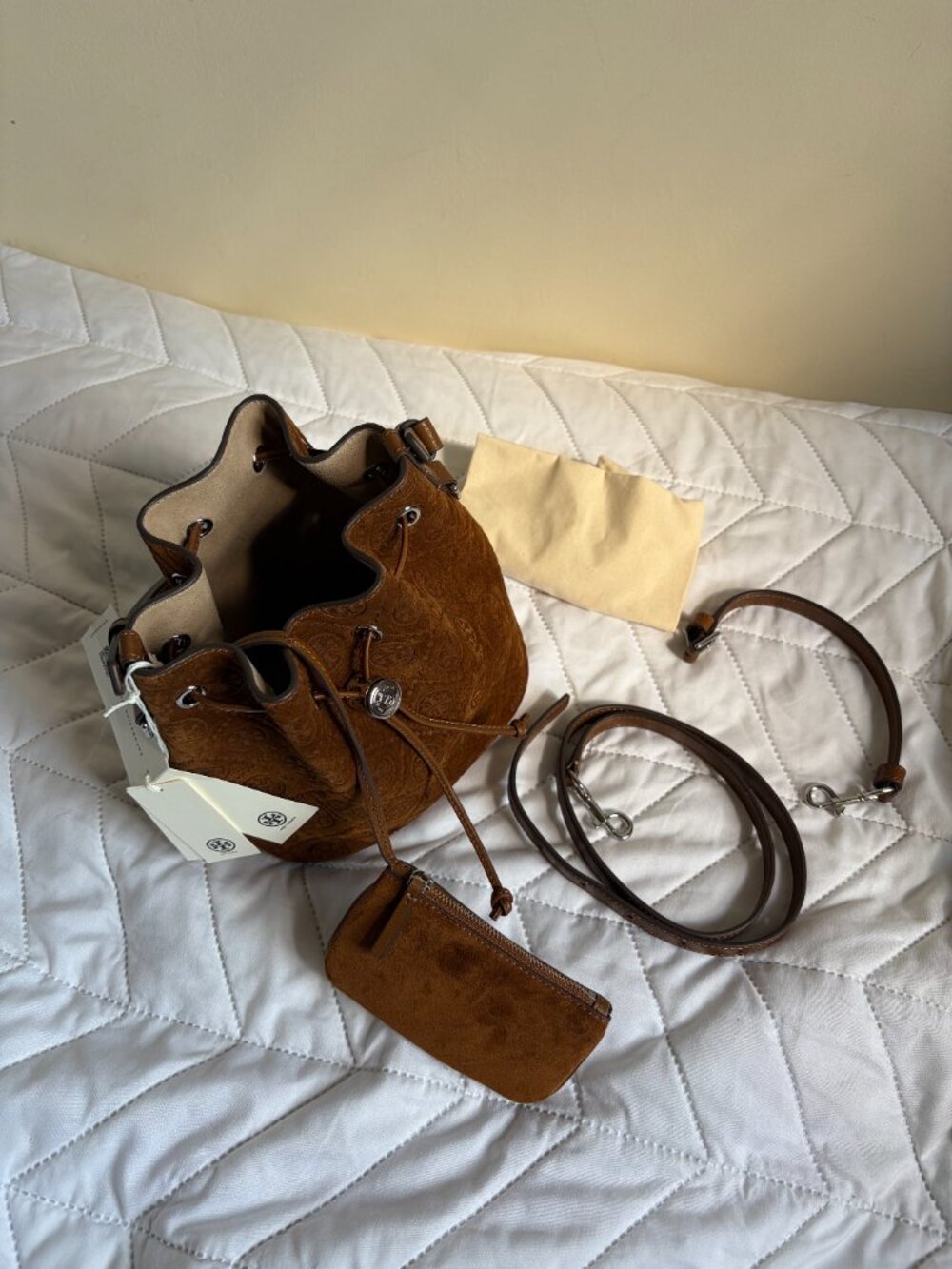 Tory Burch T Monogram Suede Bucket Bag - Picture 4 of 4